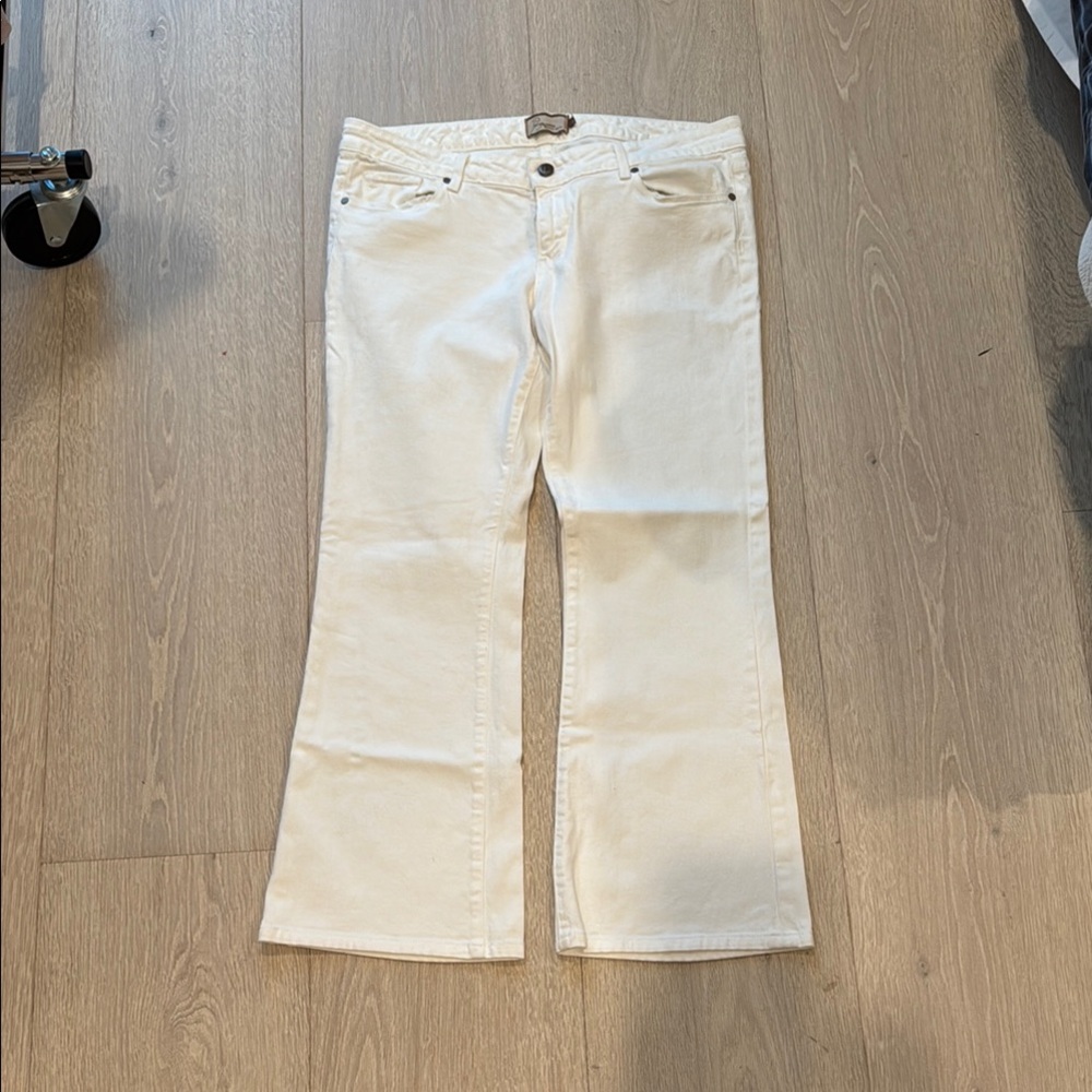 Paige 32 Petite White Flare Wide Leg Jeans